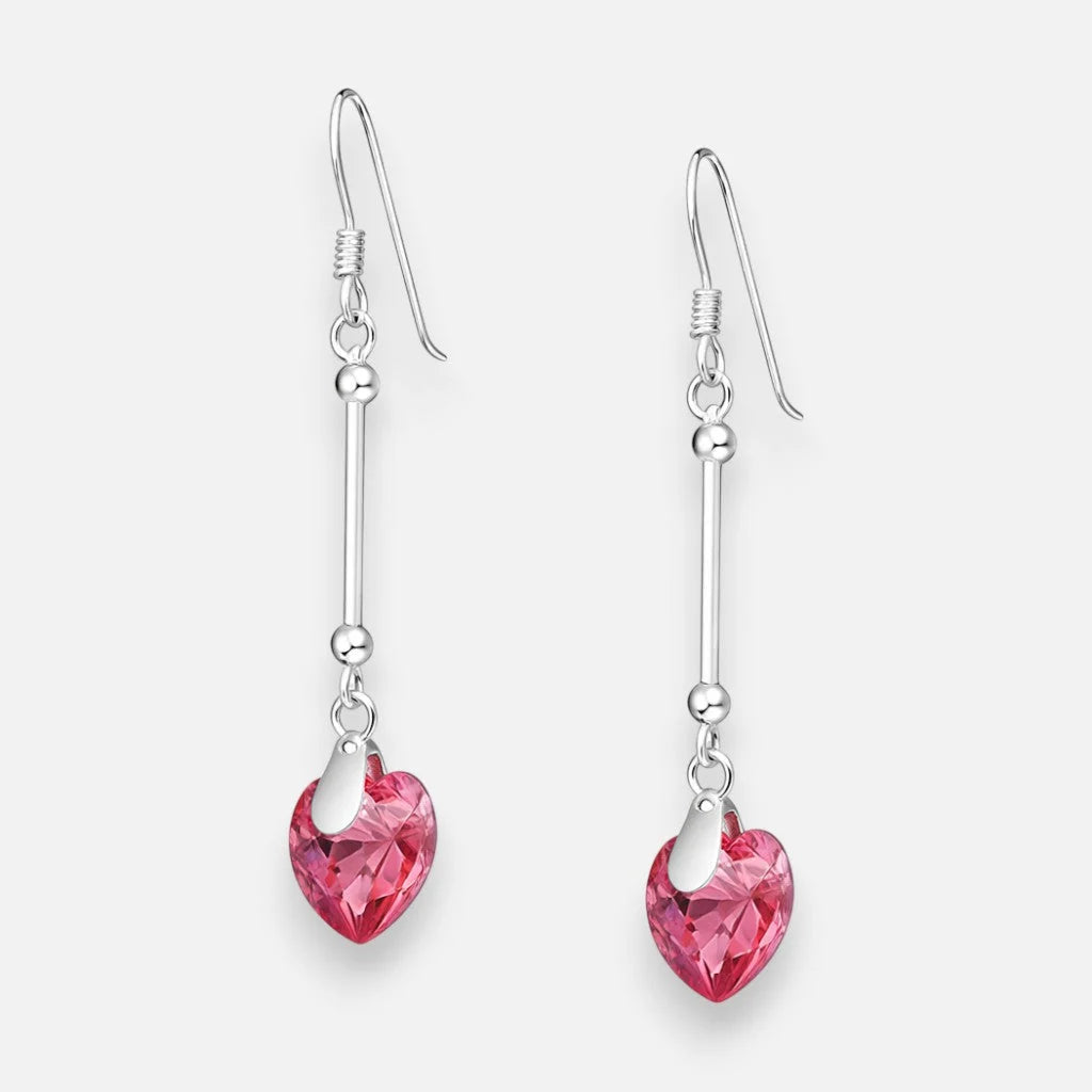 Aro Palito Corazón Hecho con Cristal Swarovski Rosa