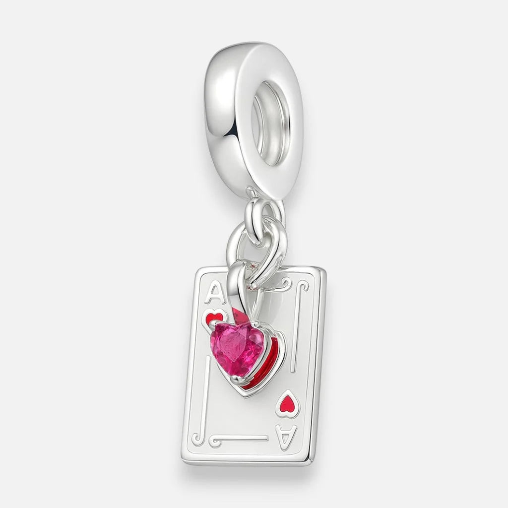 Colgante Charm Carta de Poker Corazón Circón Rubí