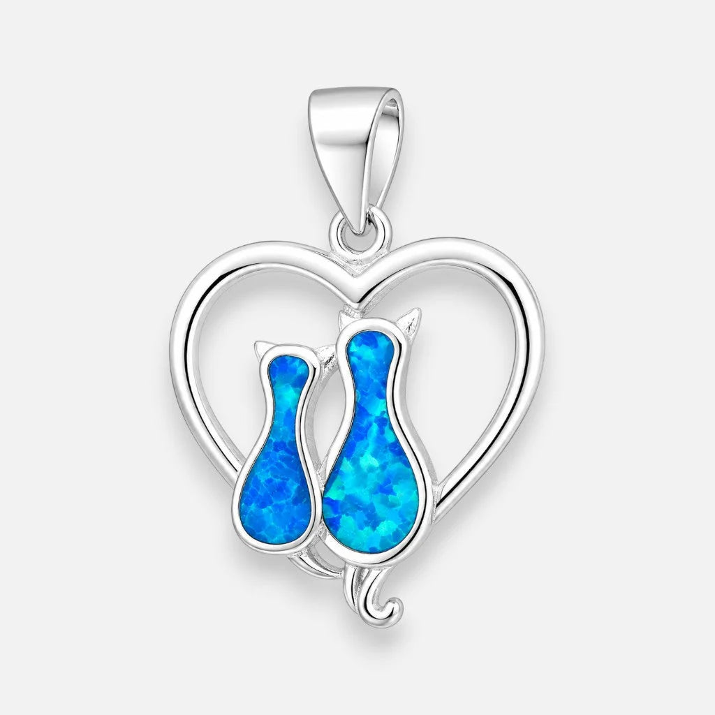 Colgante Corazón Gatitos Ópalo Azul
