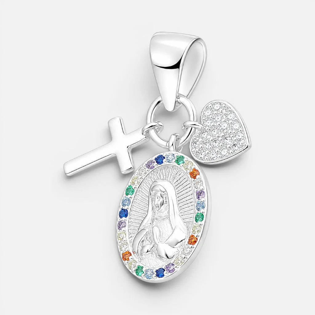 Colgante Cruz Virgen Corazón Circones Multicolor