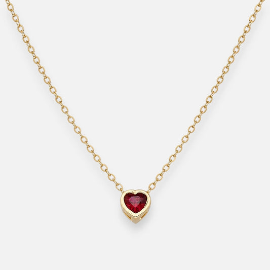 Collar Corazón Circón Granate 5 mm