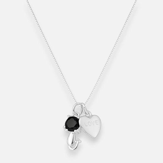 Collar Corazón Love Gatito Circón Ónix