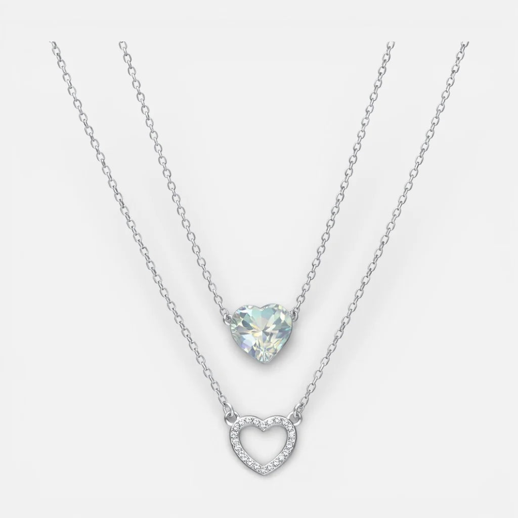 Collar Doble Corazón Hecho con Cristal Swarovski y Circones