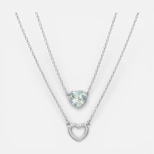 Collar Doble Corazón Hecho con Cristal Swarovski y Circones