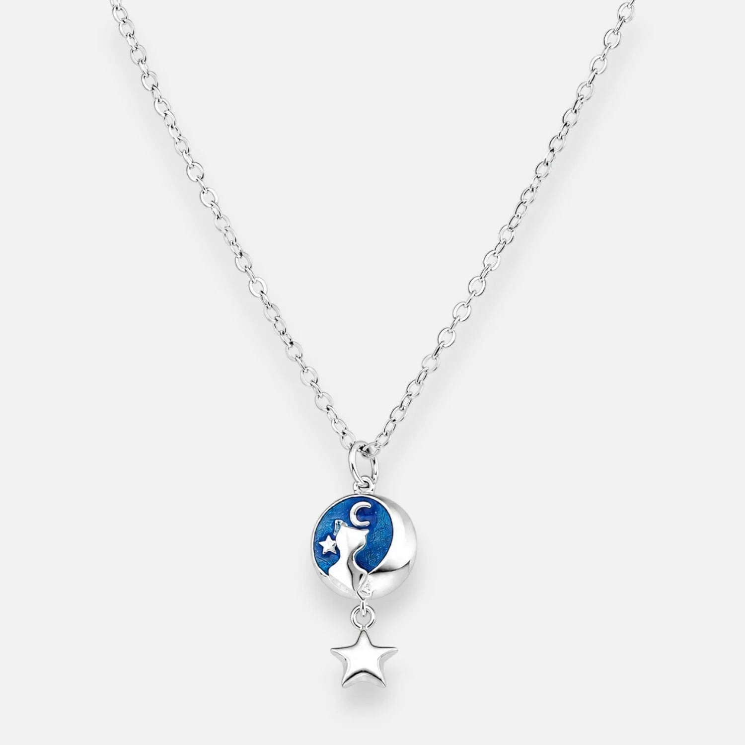 Collar Gatito Media Luna Estrella Esmaltado AN4086-N