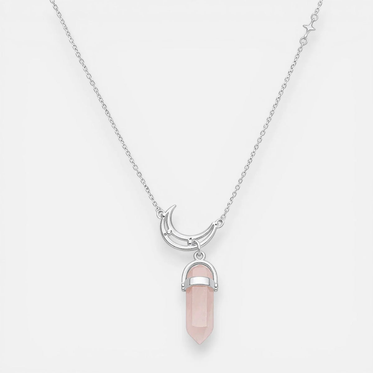 Collar Media Luna Estrellas Circones Cuarzo Rosado