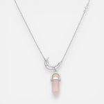Collar Media Luna Estrellas Circones Cuarzo Rosado