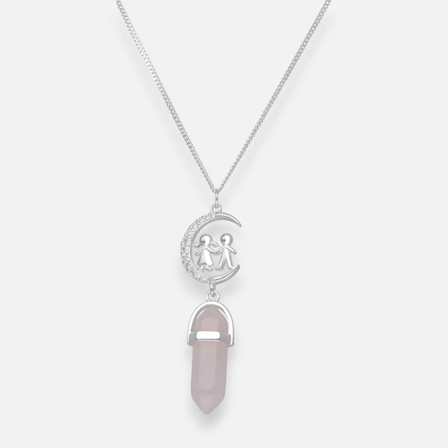 Collar Media Luna Niña Niño Cuarzo Rosado