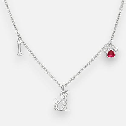 Collar Perrito Huesito Patita Corazón Circón Rubí