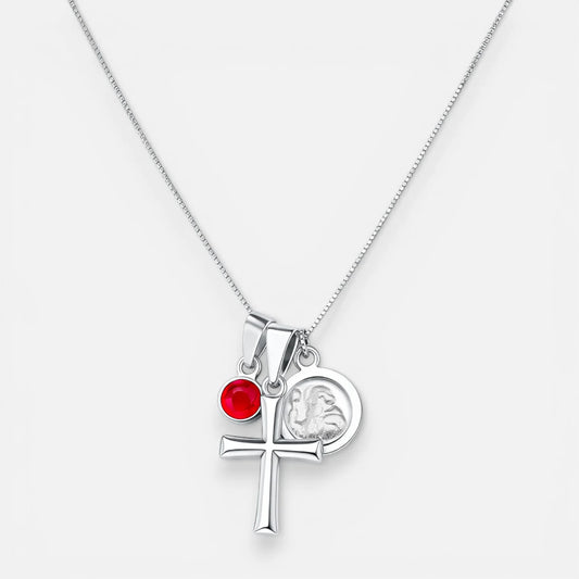 Collar Cruz San Benito Cristal Rojo