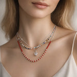Collar Triple Corazón Circón Esferas Cristales Multicolor