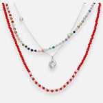 Collar Triple Corazón Circón Esferas Cristales Multicolor