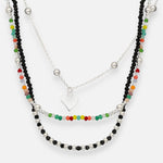 Collar Triple Corazón Esferas Cristales Multicolor