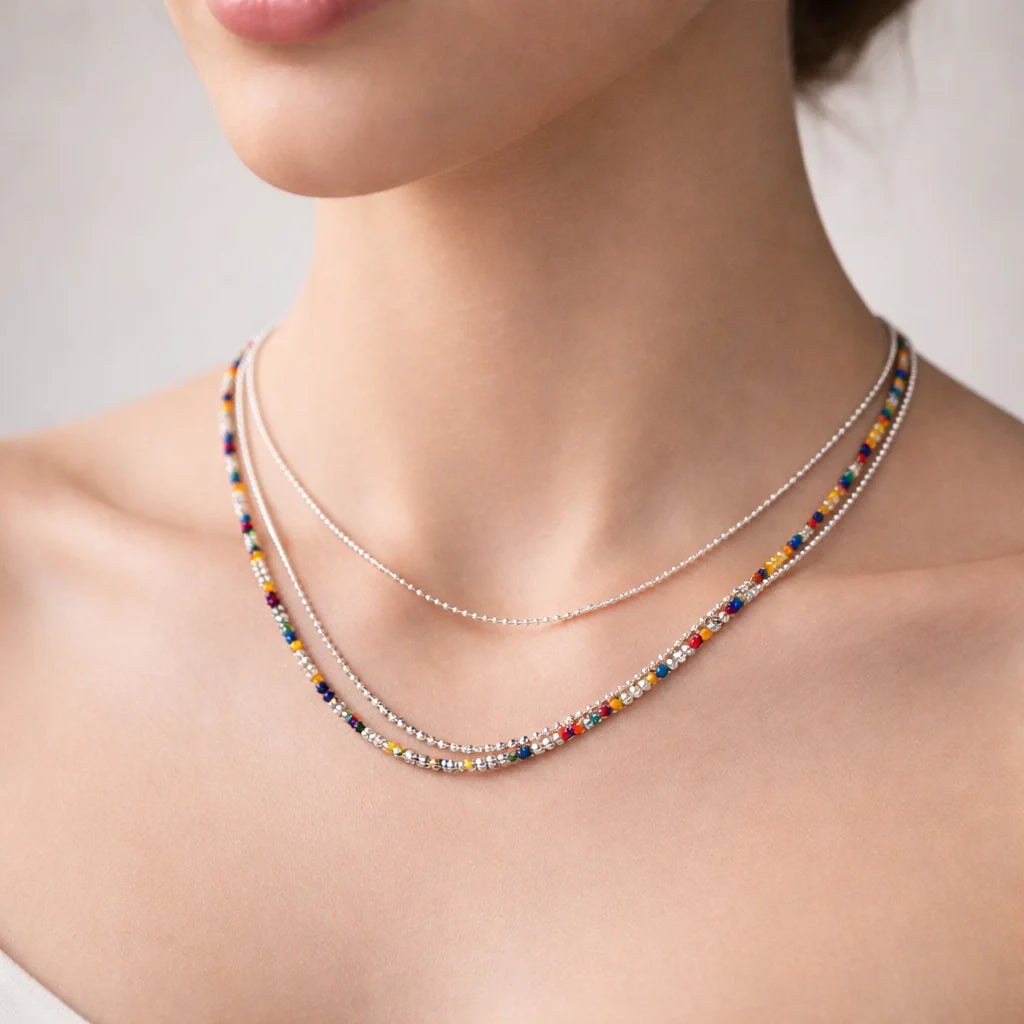 Collar Triple Esferas Cristales Multicolor