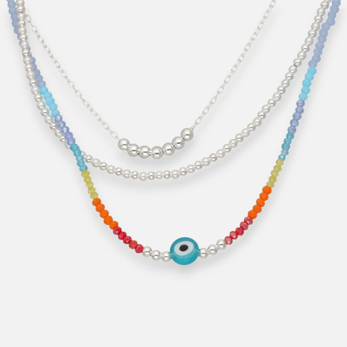 Collar Triple Ojo Turco Esferas Cristales Multicolor