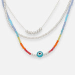 Collar Triple Ojo Turco Esferas Cristales Multicolor