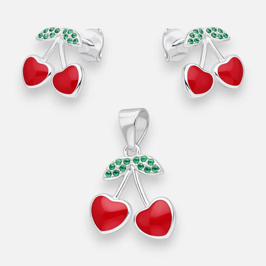 Conjunto Cereza Esmaltada Circones Esmeralda