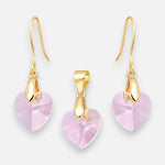 Conjunto Corazon Cristal Hecho con Swarovski Rosado
