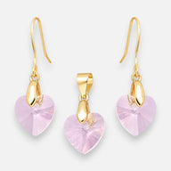 Conjunto Corazon Cristal Hecho con Swarovski Rosado