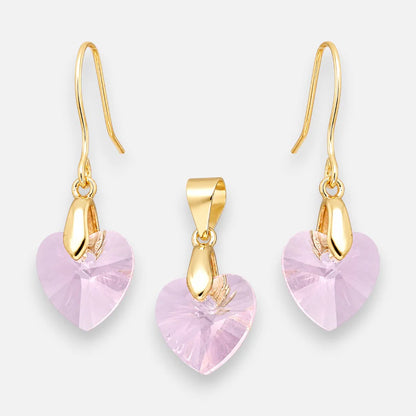 Conjunto Corazon Cristal Hecho con Swarovski Rosado