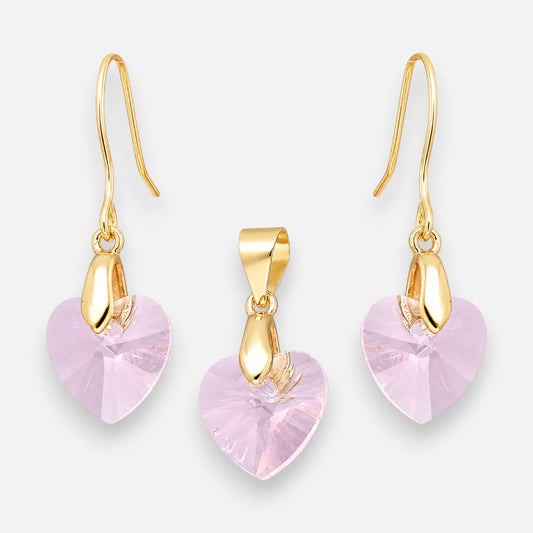 Conjunto Corazon Cristal Hecho con Swarovski Rosado