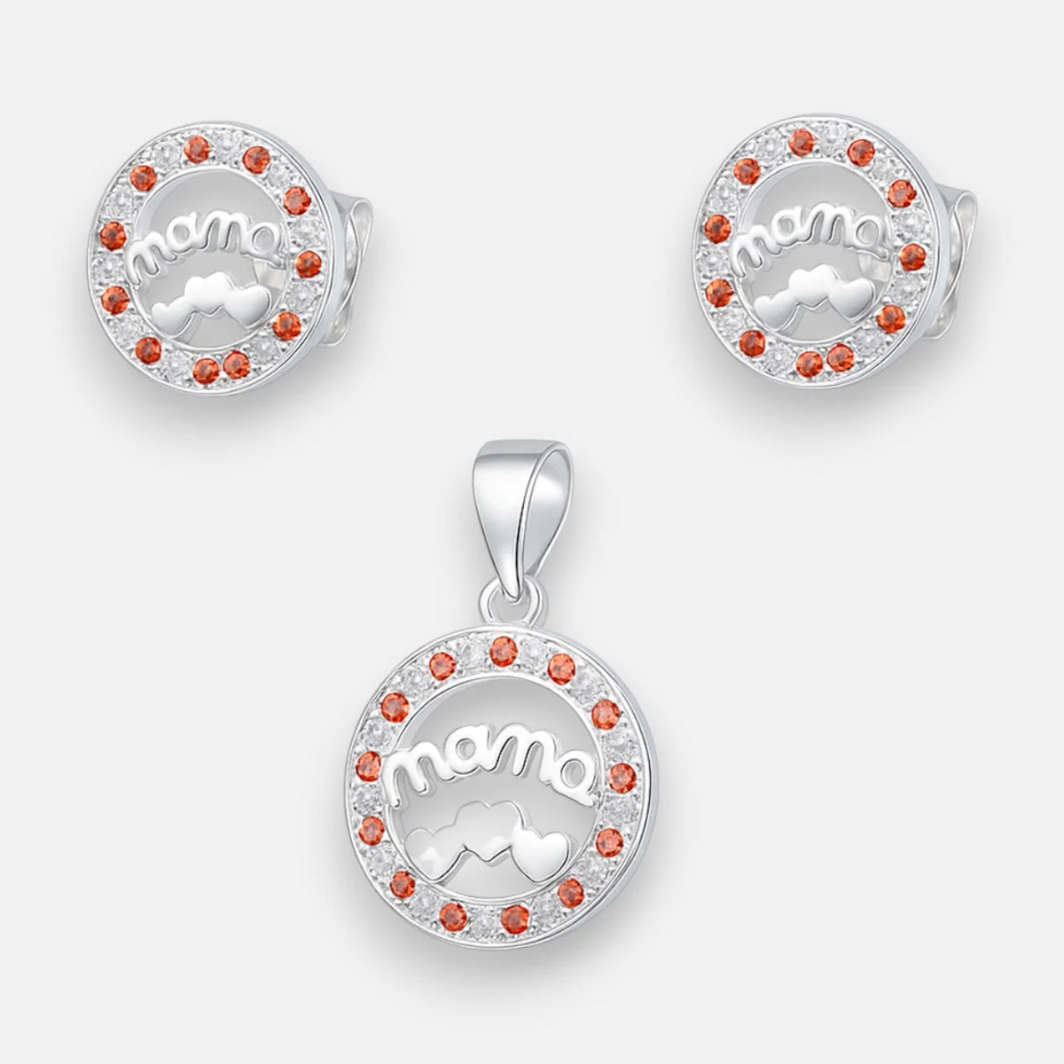 Conjunto Corazones Mamá Circón Granate