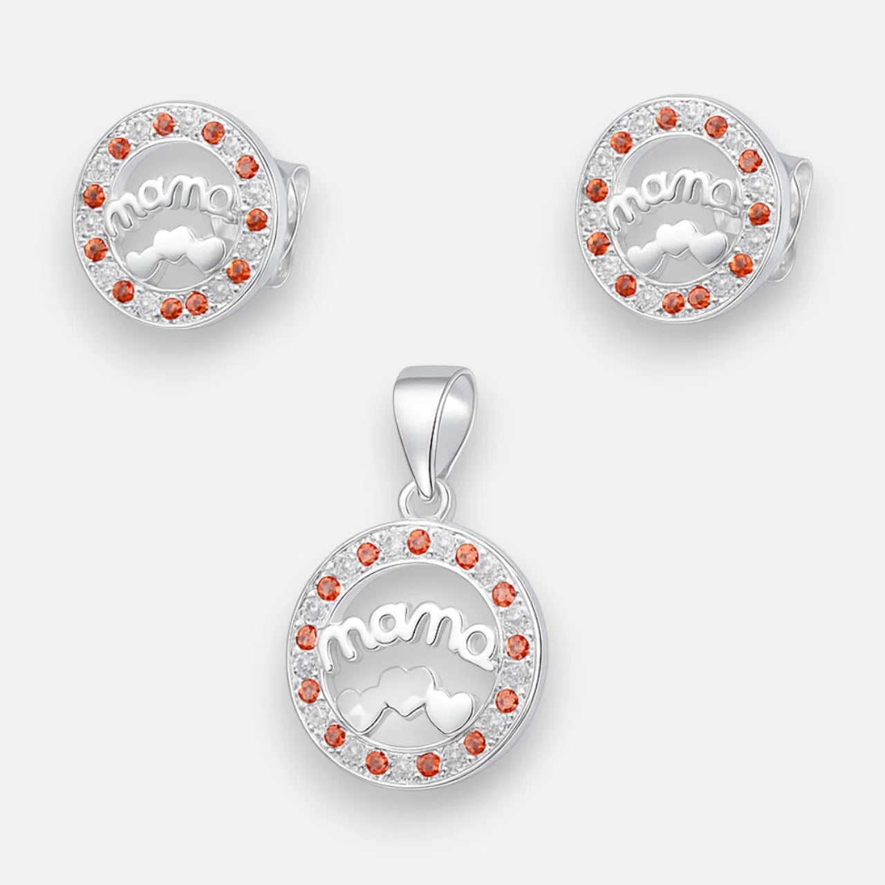 Conjunto Corazones Mamá Circón Granate