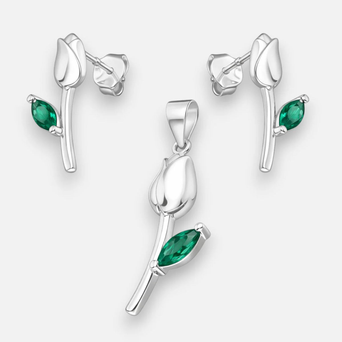 Conjunto Flor Tulipán Circón Esmeralda