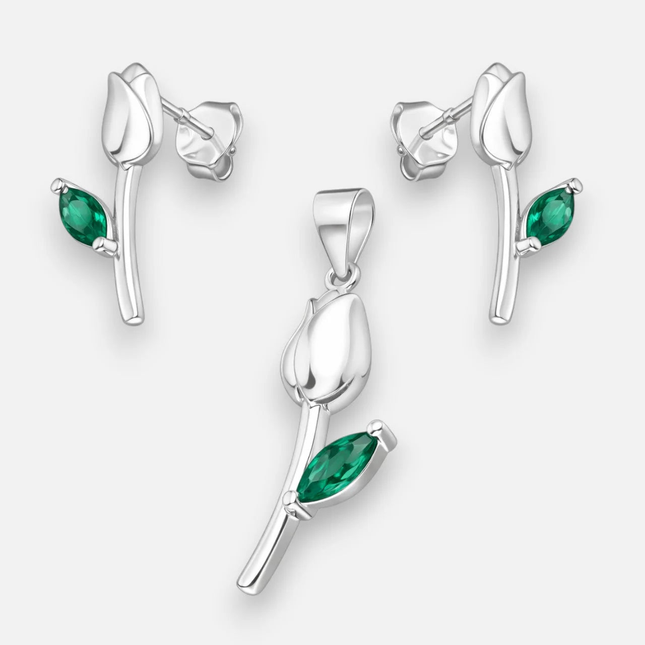 Conjunto Flor Tulipán Circón Esmeralda