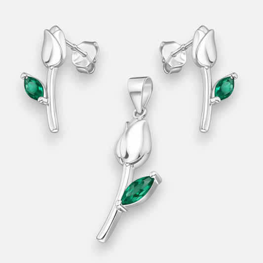 Conjunto Flor Tulipán Circón Esmeralda