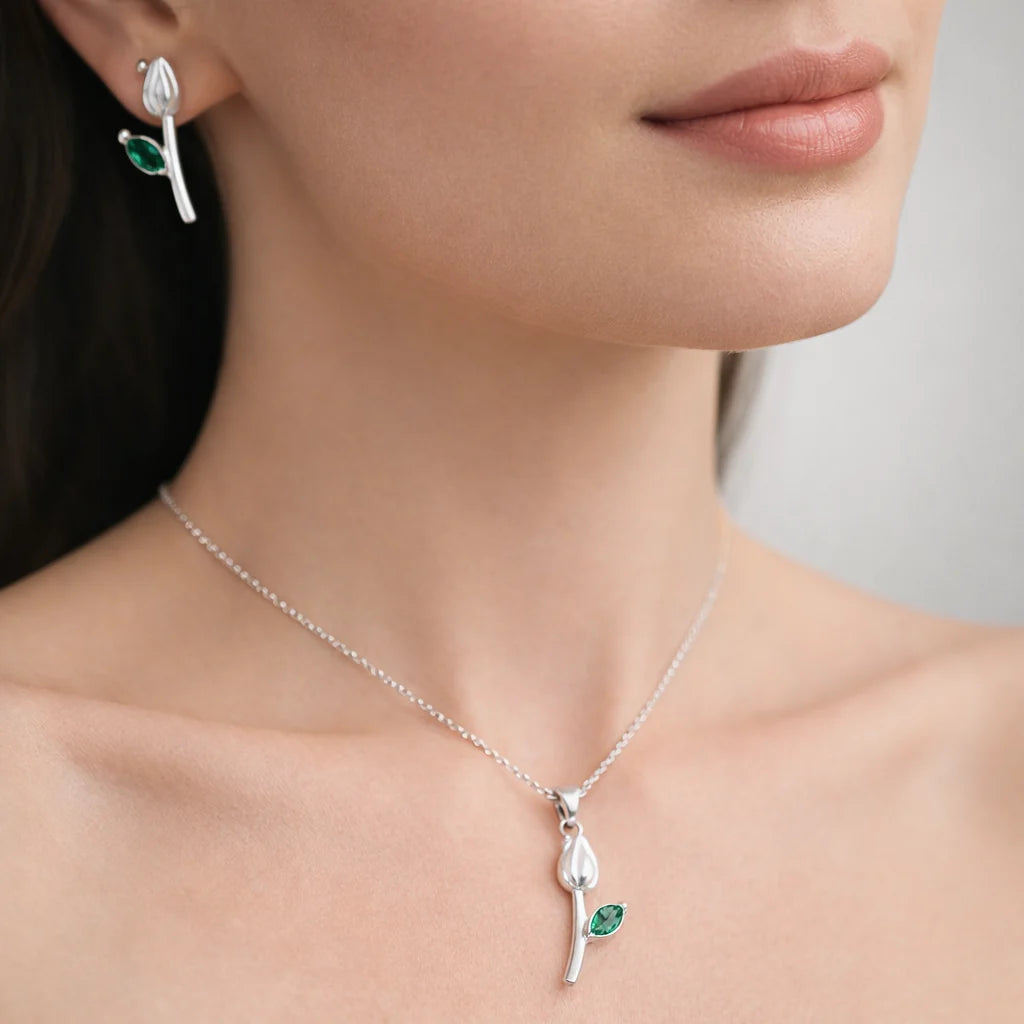 Conjunto Flor Tulipán Circón Esmeralda