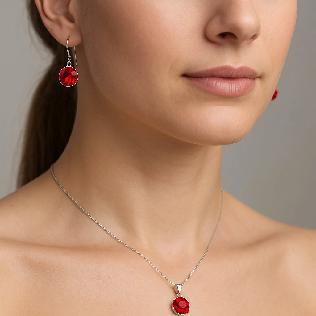 Conjunto Hecho con Cristal Swarovski Rojo 8 mm