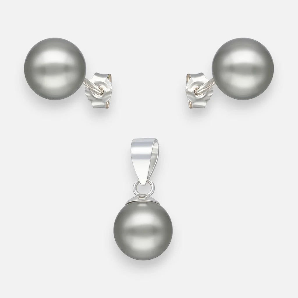 Conjunto Perla Gris 8 mm
