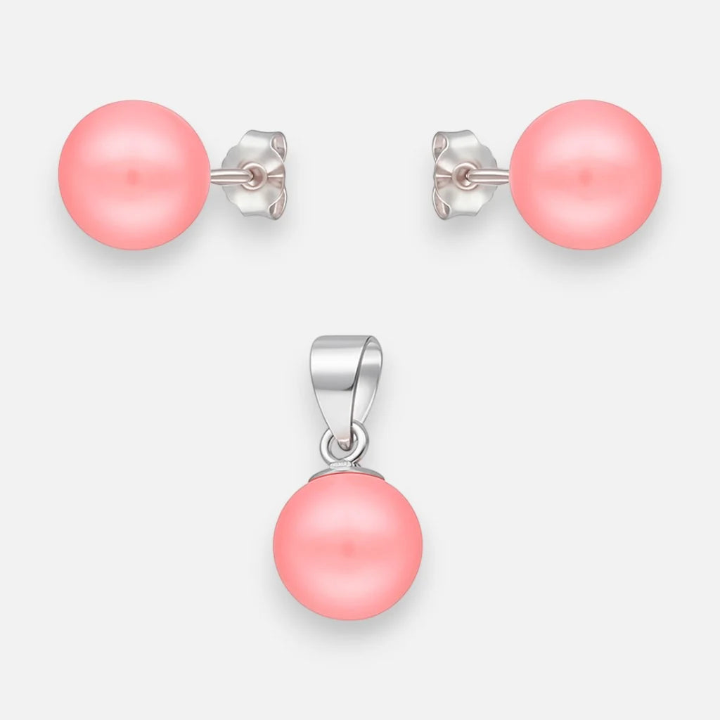 Conjunto Perla Rosada 8 mm