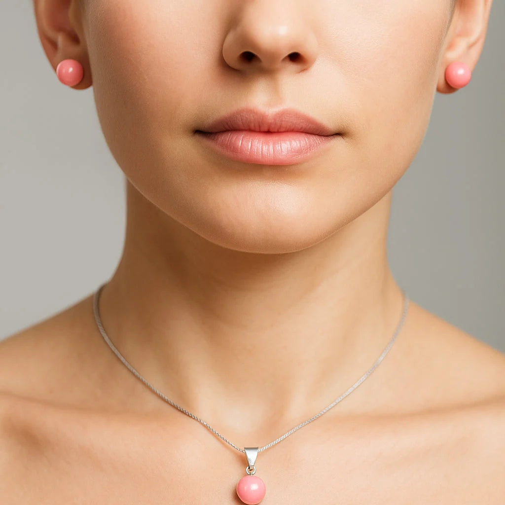 Conjunto Perla Rosada 8 mm