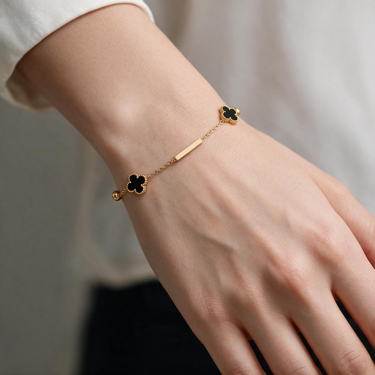 Pulsera Esferas Trébol de la Suerte Onix
