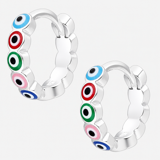 Argolla Huggie Ojo Turco Esmaltado Multicolor 12 mm