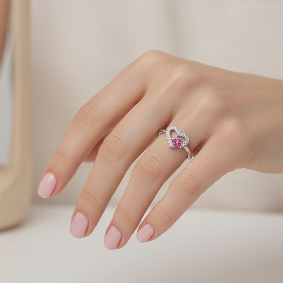 Anillo Corazón Flor Circones Rubí