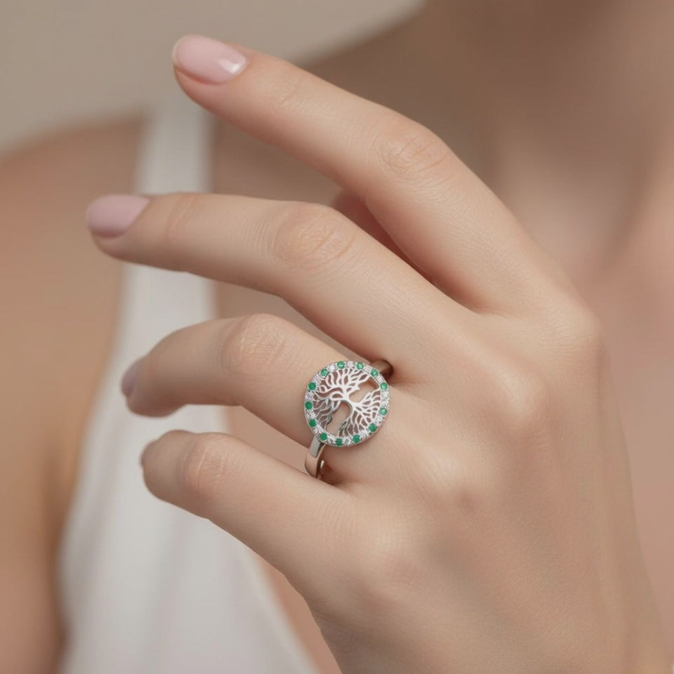 Anillo Árbol de la Vida Circones Esmeralda
