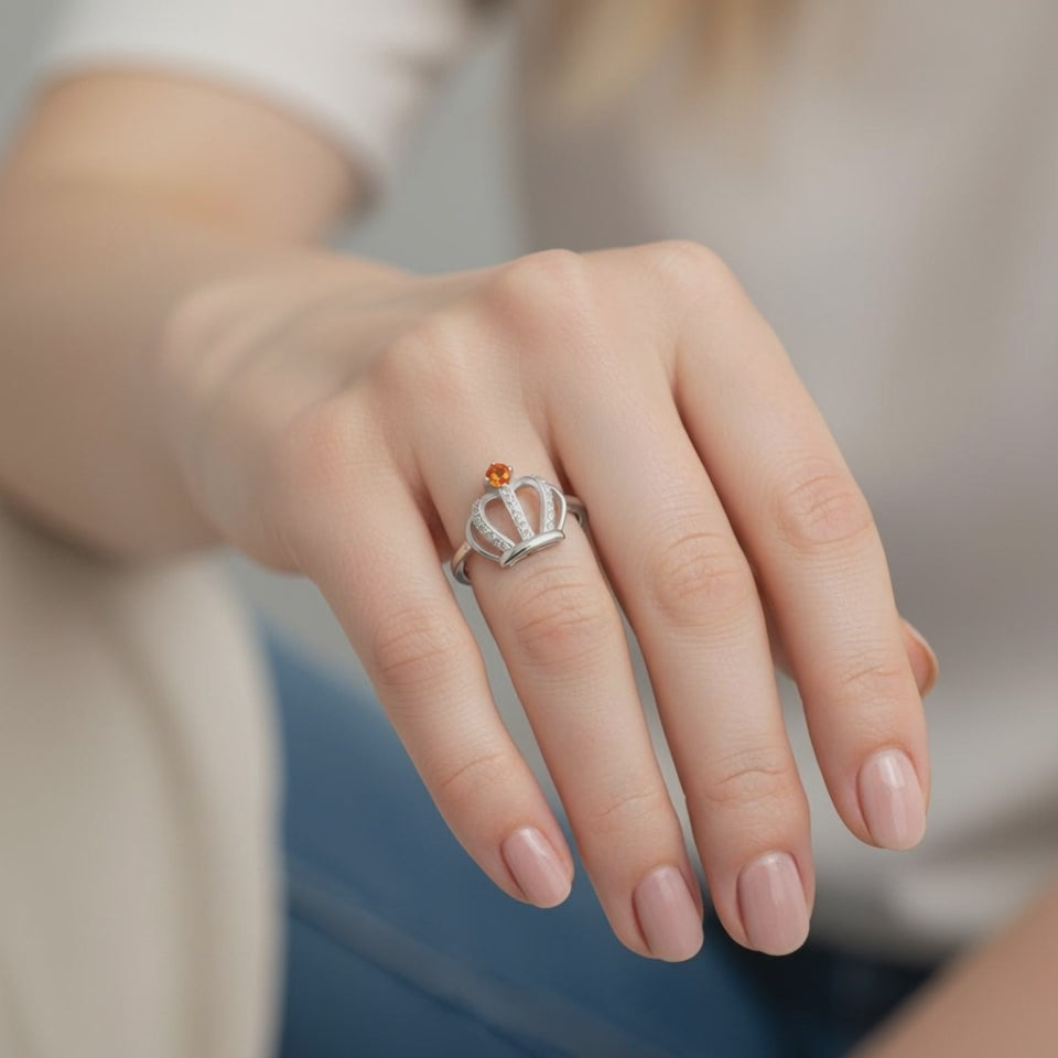 Anillo Corona Circón Granate