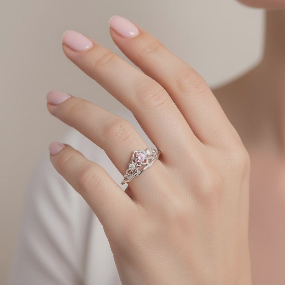 Anillo Corona Circón Rosa Francia