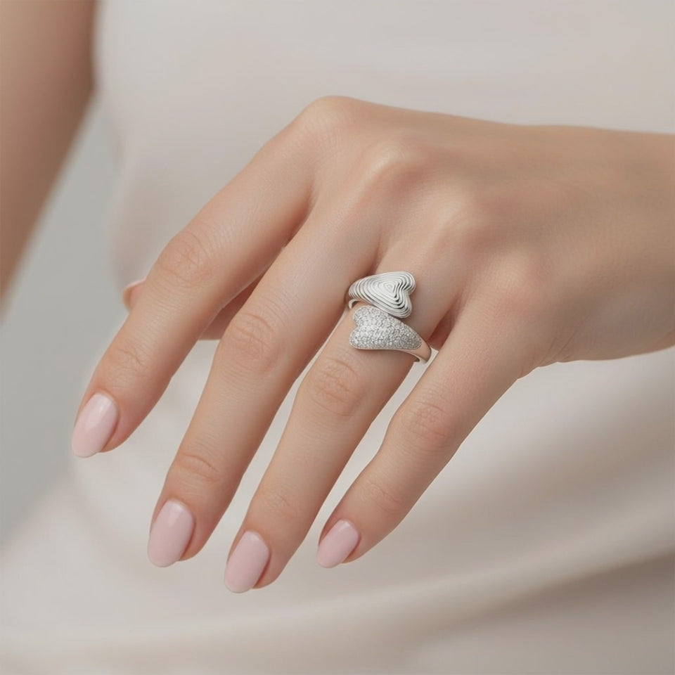 Anillo Ajustable Corazones Circones Pavé