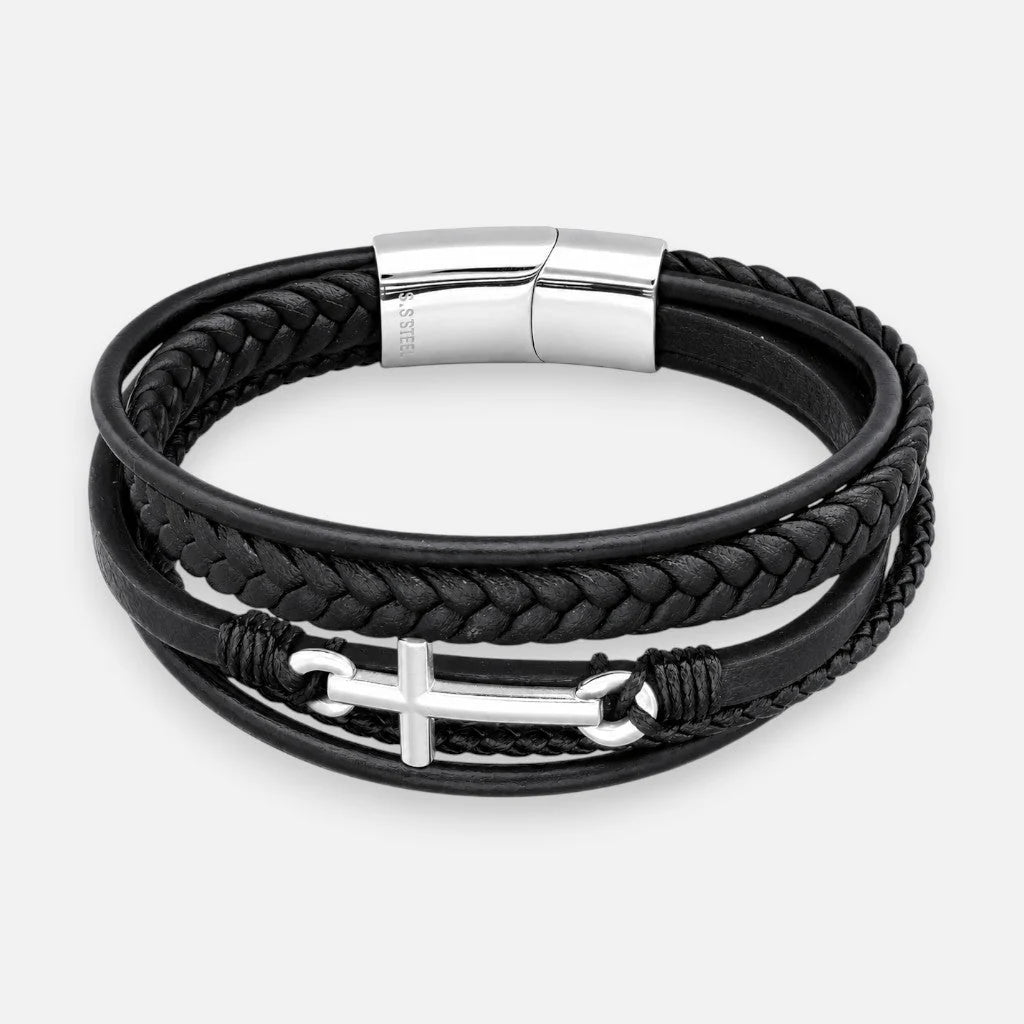 Pulsera Acero Quirúrgico Trenzada Cruz