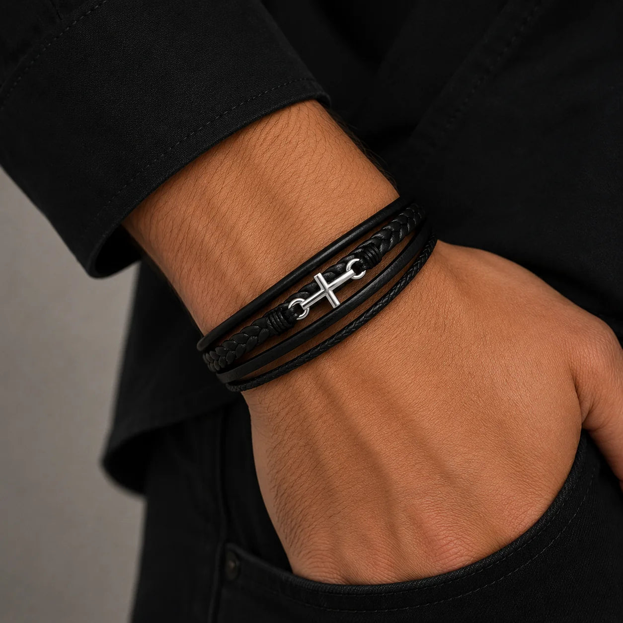 Pulsera Acero Quirúrgico Trenzada Cruz