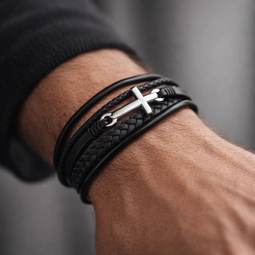 Pulsera Acero Quirúrgico Trenzada Cruz