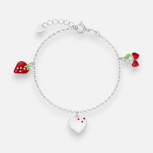 Pulsera Cerezas Corazón Frutilla Esmaltados 14 cm