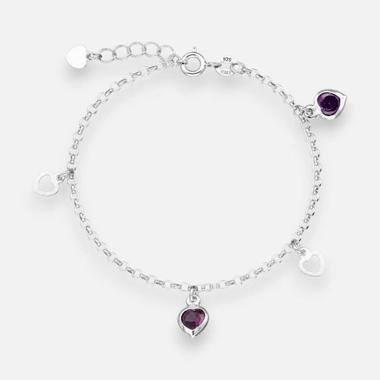 Pulsera Corazones Circón Amatista 17 cm