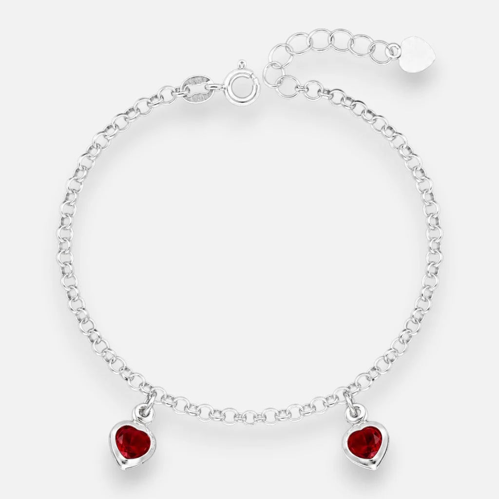 Pulsera Corazones Circón Rubí 17 cm