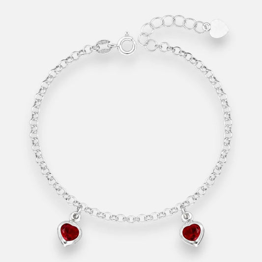 Pulsera Corazones Circón Rubí 17 cm