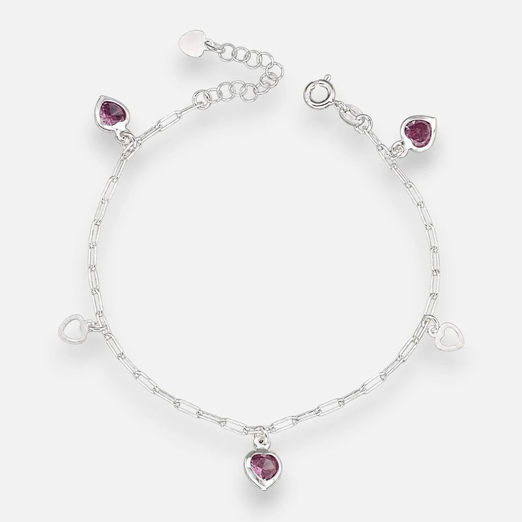 Pulsera Tradicional Corazones Circones Amatista